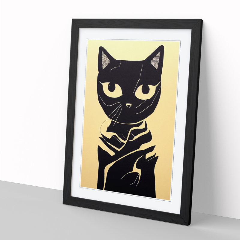 FRM-V0523-377X Cat Gestural - Single Picture Frame Print, 34cm H x 25cm W x 2cm D, Oak Framed