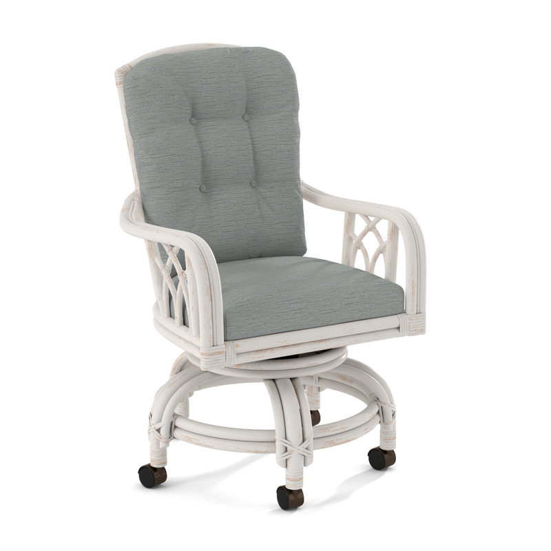 Edgewater Castered Arm Chair, Blue Buffalo Check; 0120-61, Antique Frost White