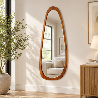 Irregular Teardrop Full Length Solid Wood Framed Wall Mirror