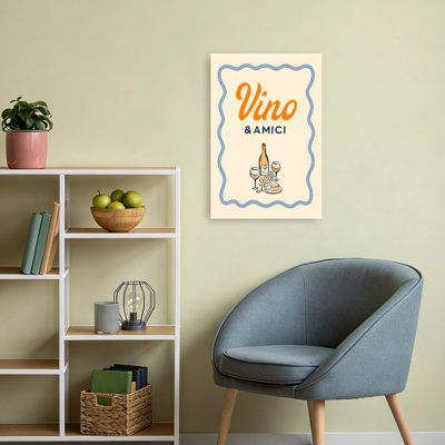 Vino Amici Wine Night Rustic Vintage Wall Art Print by Dominique Vari - Wrapped Canvas Print