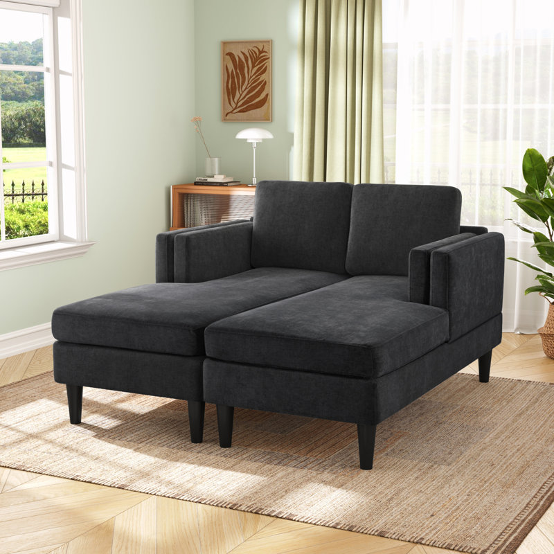 Chaise longue rembourrée avec accoudoirs à double couche, Noir