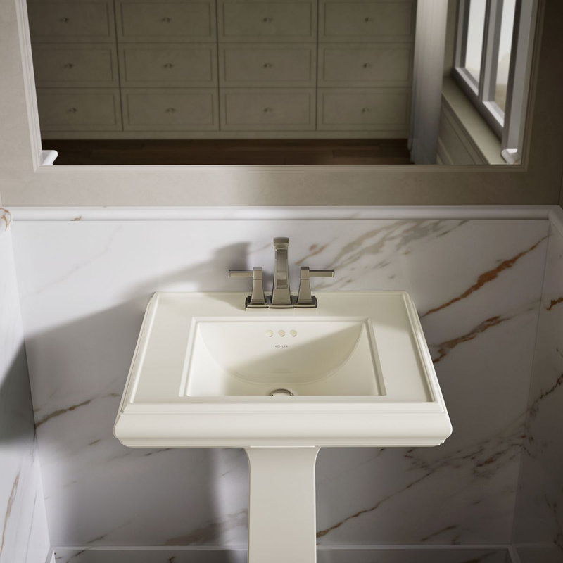 Memoirs® 26.375" Tall Rectangular Pedestal Bathroom Sink with Overflow, Biscuit, 4" Centers
