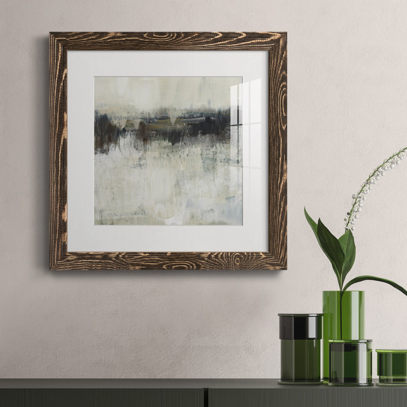 «Neutral Horizon Line I», reproduction encadrée de qualité supérieure - prête à être accrochée, Papier avec cadre noyer