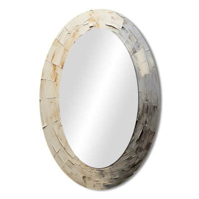 Grey Beige Meditative Movement - Large Oval Wall Mirror On Metal