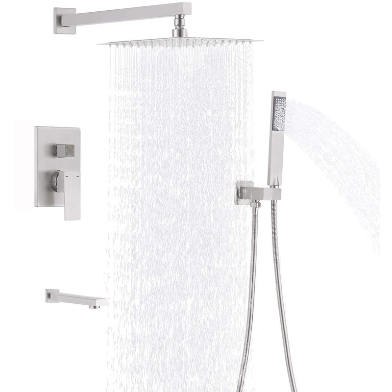 Brushed Nickel Wall Mounted Rainfall Shower System with Handheld