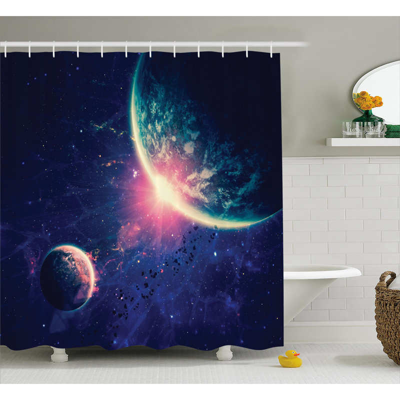 Rideau de douche à simple espace outer planètes mars, H 69 po x l 105 po