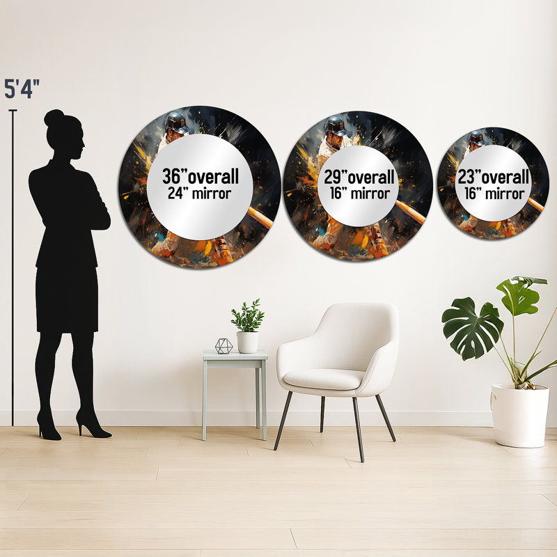 Shanely Baseball Abstract Home Run - Baseball unique miroir mural, miroir rond moderne, impression d'art en métal