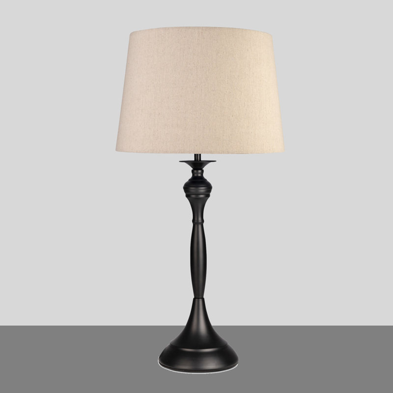 Antibes Candlestick Style Metal Table Lamp, Black, 55cm H x 30cm W x 30cm D, Black Base/Beige Shade