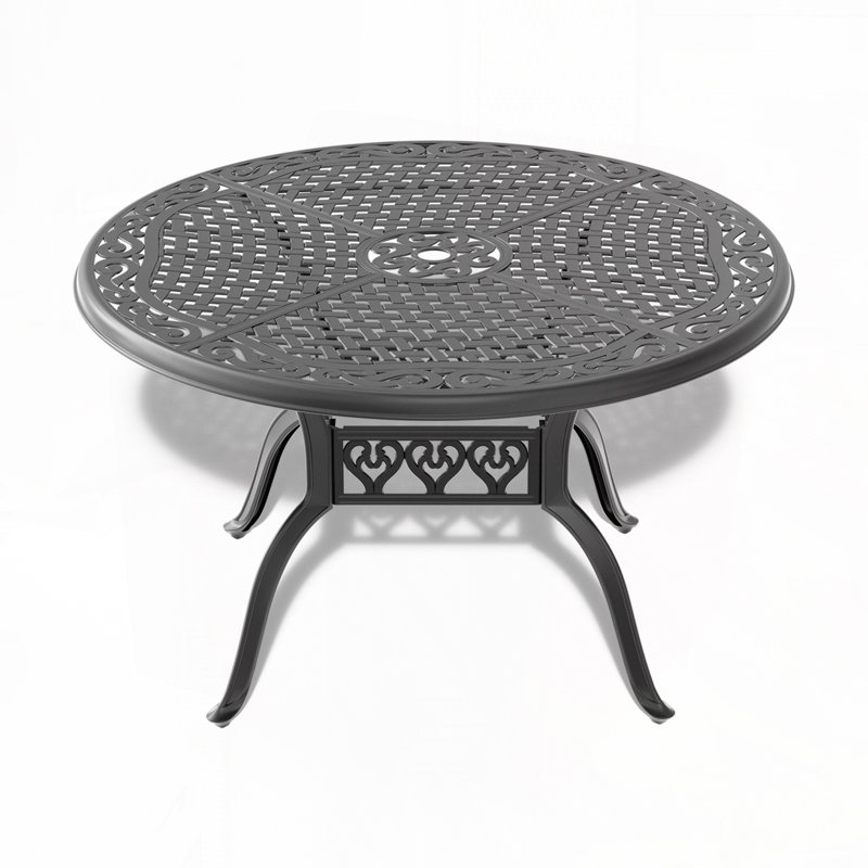 Table de salle à manger de patio avec cadre en aluminium et trou pour parasol