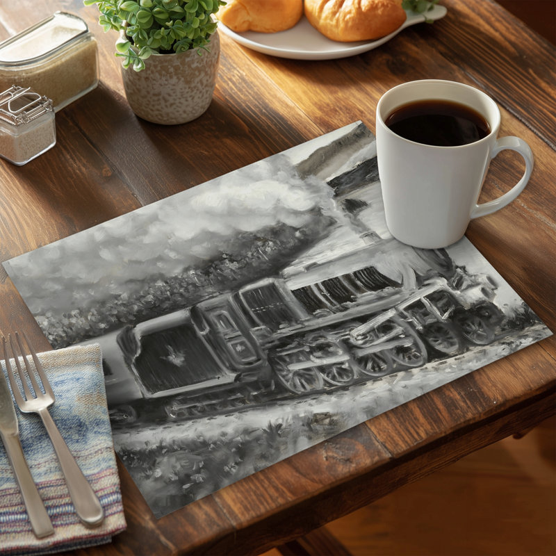 Vintage Locomotive Gray Train Placemat | Polyester Home Decor