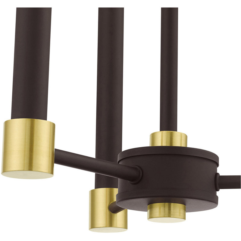 3 - Light Chandelier, Bronze with Satin Brass Accents