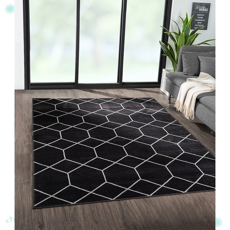 Tapis tissé à motif géométrique Trellis, Rectangle 6 pi x 9 pi