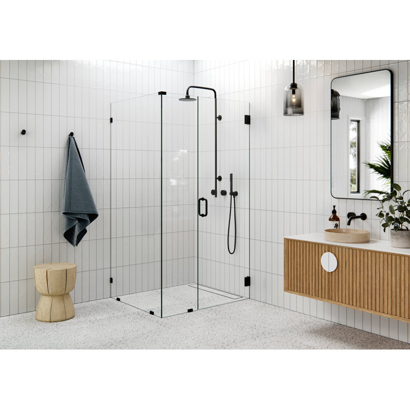 78" H Pivot Frameless Shower Door, Matte Black