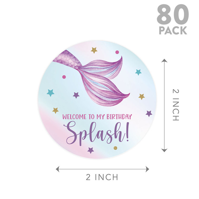 Andaz Press Kids Party Favor Stickers, Welcome to My Birthday Splash, Round Mermaid Birthday Stickers Labels, White