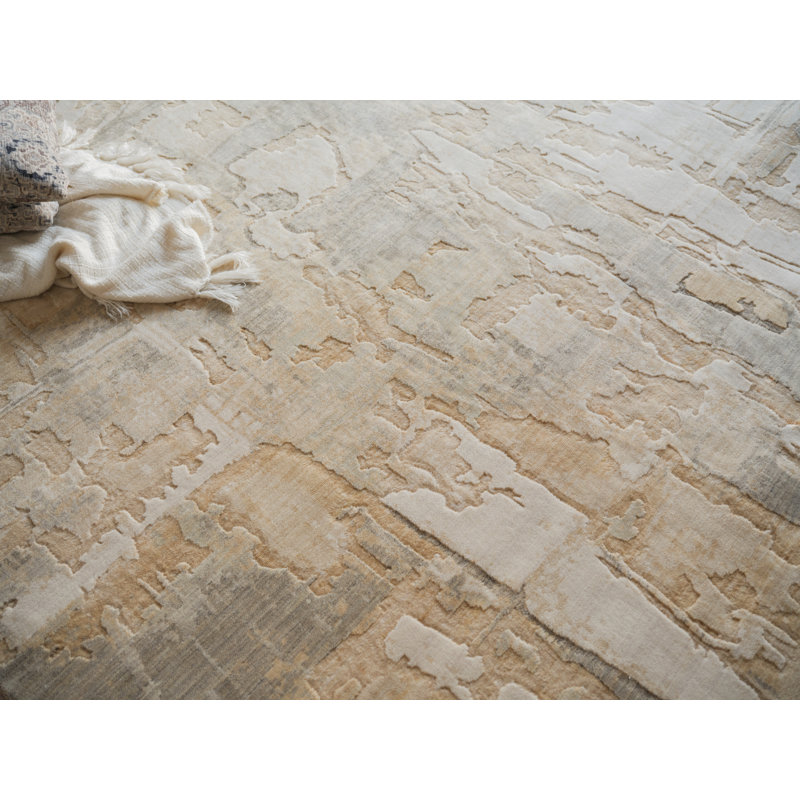 Infinity Power Loomed Wool/Nylon Abstract Area Rug in Silver/Beige, Rectangle 6' x 9'