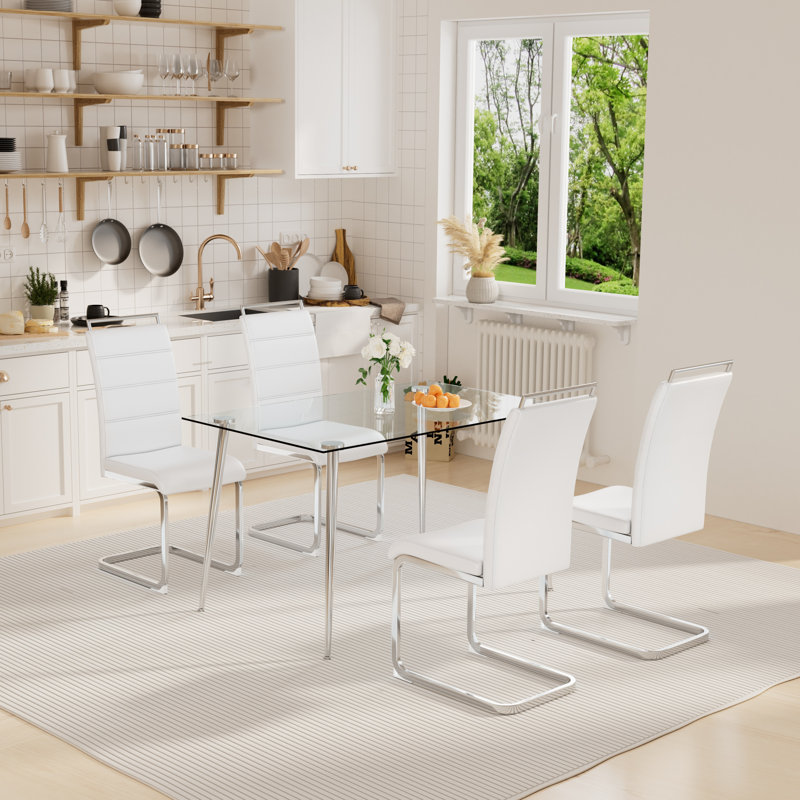 Ensemble de salle à manger rectangulaire pour restaurant L 51,2 po x l 31,5 po Leelou, Argent, Blanc / argent