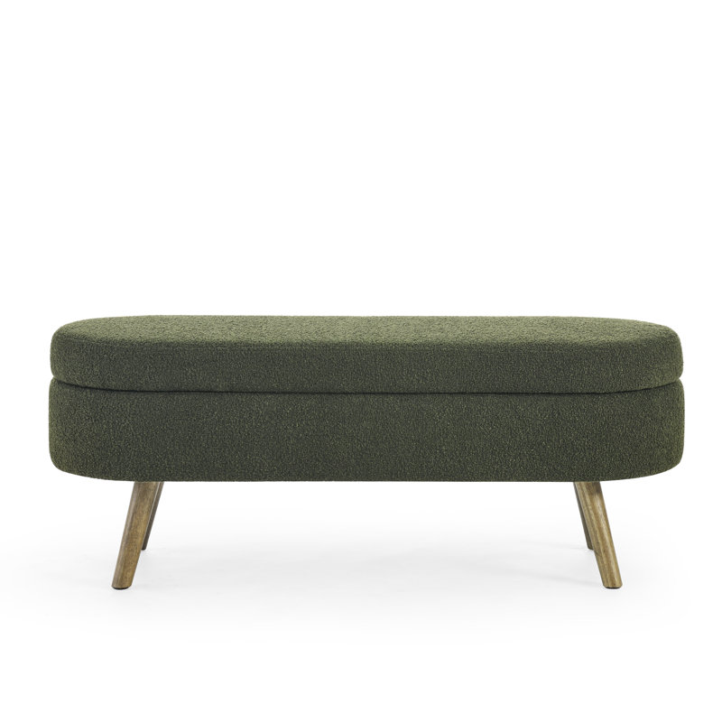 Elegant Pleated Ottoman Storage Bench With Rubber Wood Legs, Green, 43.5" X 16" X 16", Green