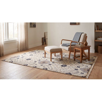 Tapis contemporain gris à motif géométrique en laine noué à la main à motif de médaillons floraux gris