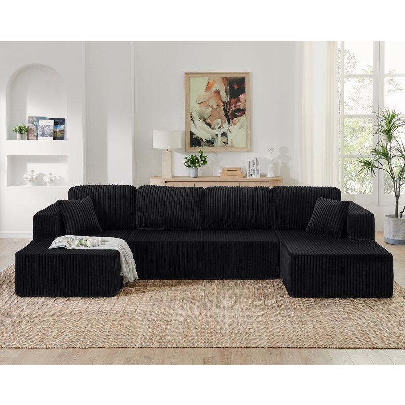 Canapé modulaire en U avec deux chaises longues Modern, Noir