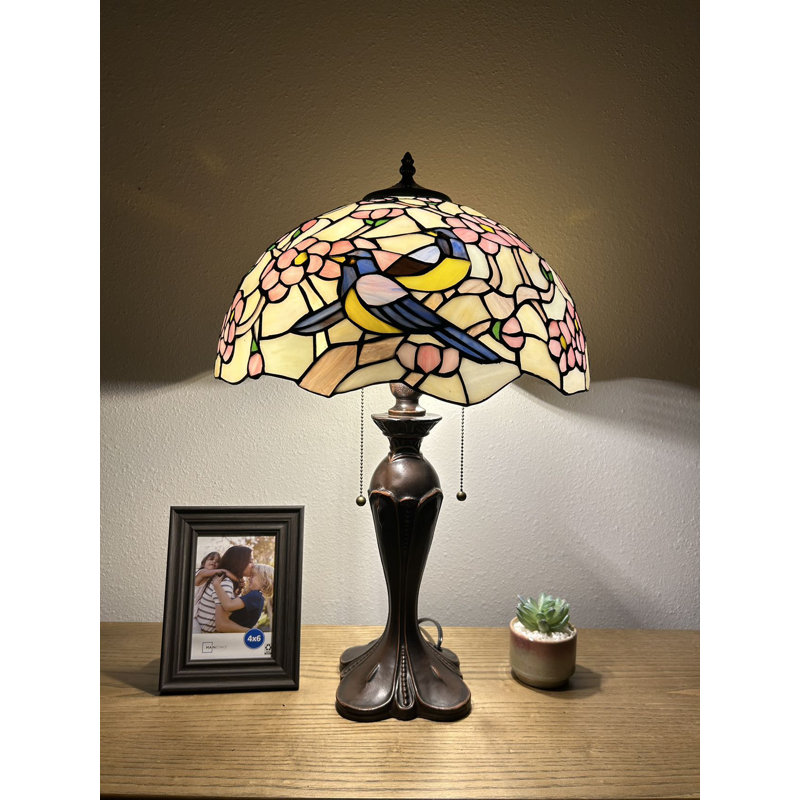 Lampe de table de style Haiff Tiffany, pie, cerisier en fleurs, ampoules DEL incluses, l 16 po x P 16 po