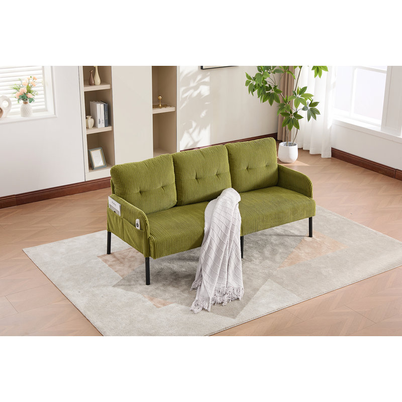 Oversized Loveseat Sofa With Plush Cushioning, Modern Corduroy Upholstery, Sturdy Metal Legs, Convenient Side Pockets, And Compact Multi-Space Adaptability.
