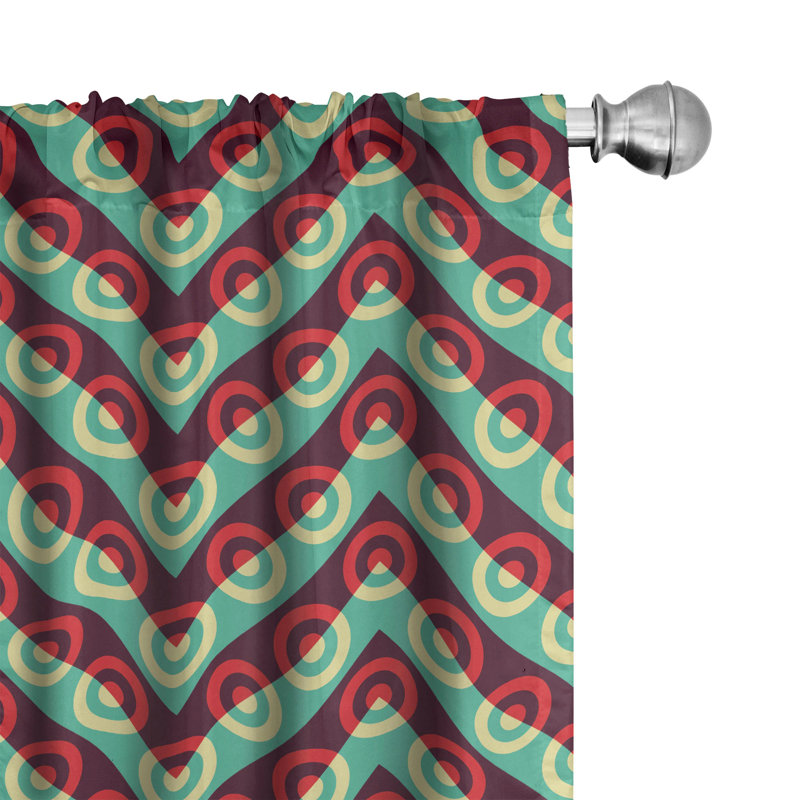 Retro Geometric Maroon and Sea Green Polyester Curtain Panels