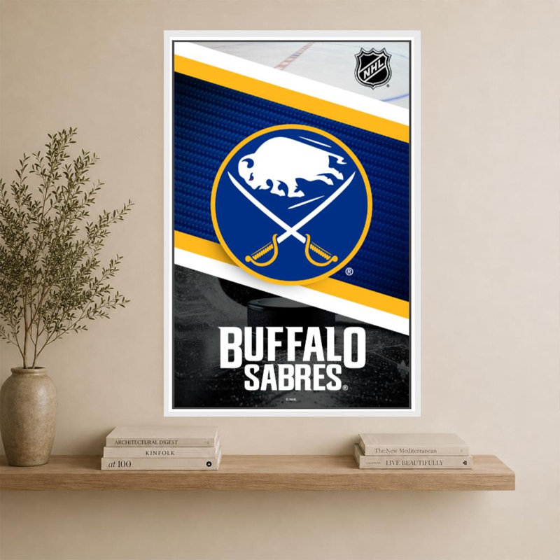 Décoration murale des Sabres de Buffalo (NHL), H 60 po x l 40 po, Cadre flottant biseauté, Blanc