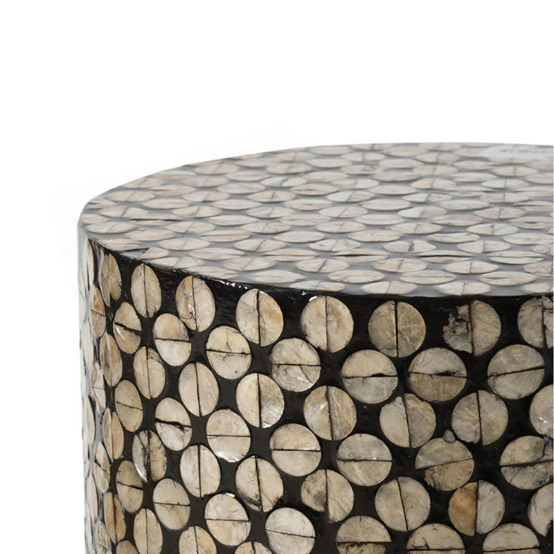 Cylindrical Garden Capiz Stool, Accent Side Table