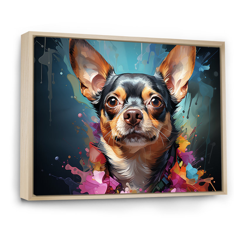 Chihuahua chic I sur toile, H 44 po x l 34 po x P 1,5 po, Cadre naturel flottant