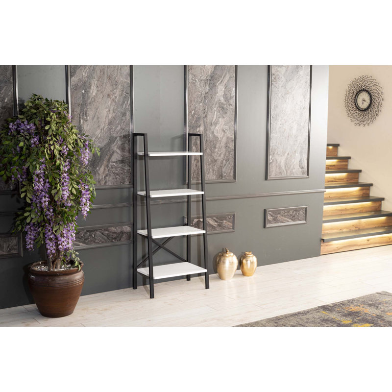 Leon 5 Tier Modern Ladder Bookshelf Organizers, White