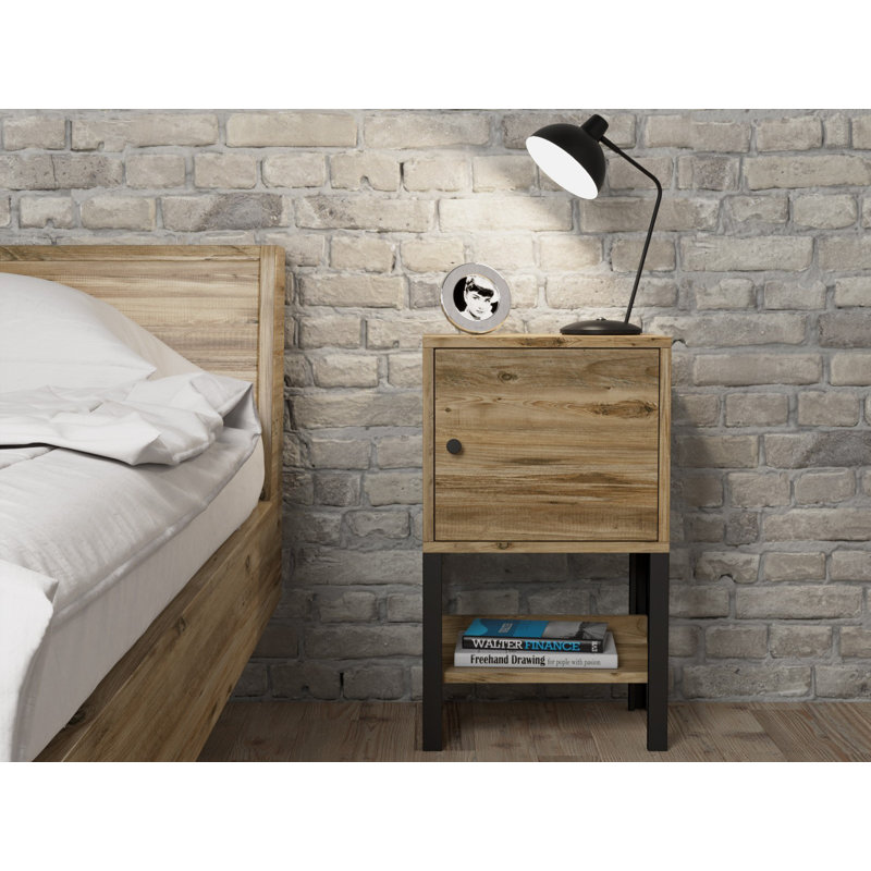 Rowson Modern Nightstand with Metal Legs, Atlantic Pine Finish, 15.8 x 27.6 x 11.8 inches | 100% Chipboard Construction, Thickness: 0.71 inches | Stylish Storage Solution for Bedroom & Living Room, Durable and Elegant Design