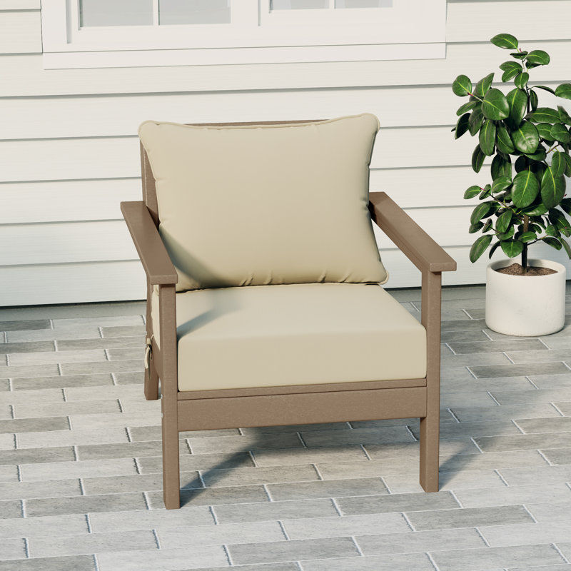 Hydea Deep Seating Chair With Cushions, Weathered Wood, Beige