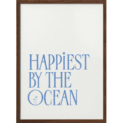 «Happest by the Ocean - Summer Hand lettresing Text A Quote», art mural texturé encadré