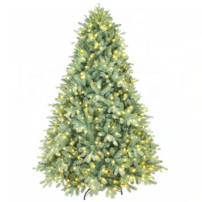 4FT Tint Pre-Lit Christmas Tree with 150 Warm White LED Lights, 592 PE PVC Tips, Hinged Branches, Sturdy Metal Stand, Unique Holiday Decoration