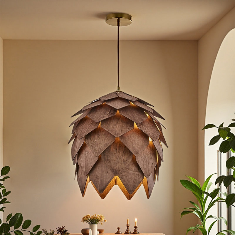 Luminaire suspendu en bois massif Wabi Sabi, H 10,63 po x l 9,84 po x P 9,84 po
