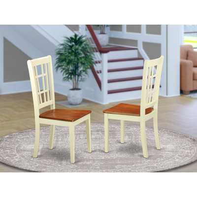 Chaises de salle à manger Nicoli - Ensemble de 2 chaises élégantes à dossier en bois, babeurre et cerise