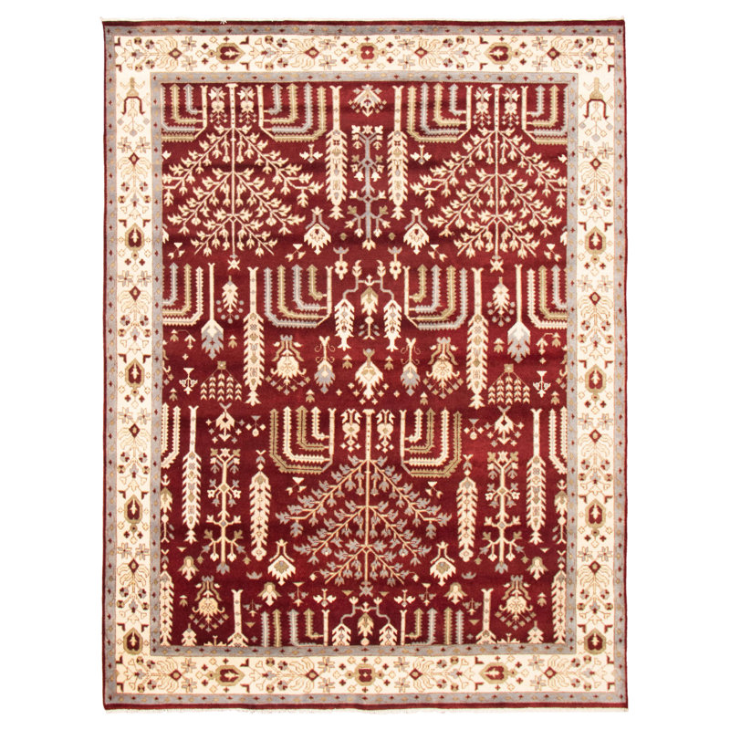 Tapis unique en laine bourgogne foncé 9 pi 9 po x 11 pi 11 po One Age of a Kind Kenio