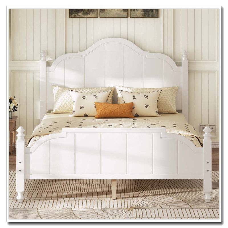 Bed Frame Queen Size with Headboard,, White