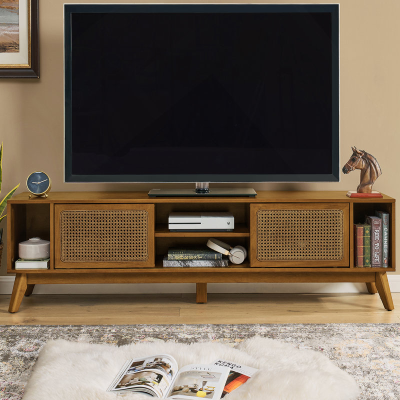 Meuble télé 67,9 po Mid-Century Modern Rattan, Brun