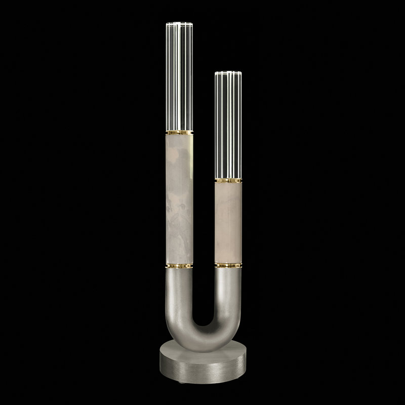 Antonia LED Table Lamp, Silver Leaf/Brass/Smoke