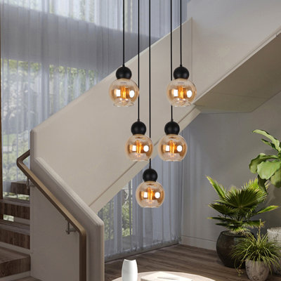 5-light Amber Chandelier Glass Chandelier Kitchen Island Lighting