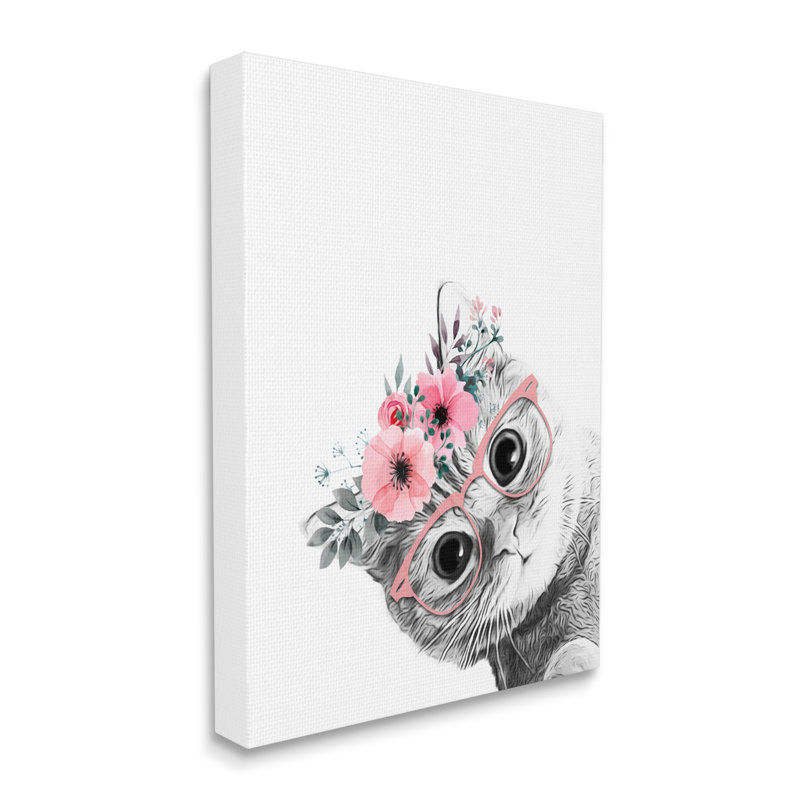 «Pink Flower Crown», conception simple de verres à chat par Annalisa Latella - impression, Toile tendue, H 20 po x l 16 po