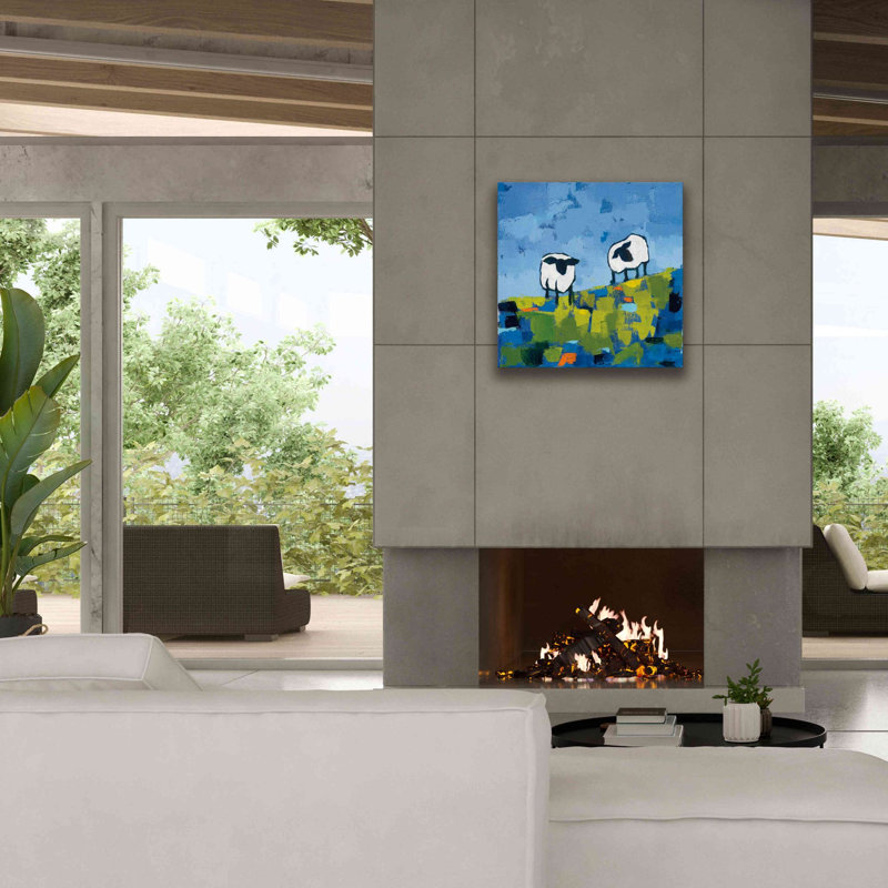 Deux moutons - peinture sur toile tendue, H 26 po x l 26 po x P 1,5 po