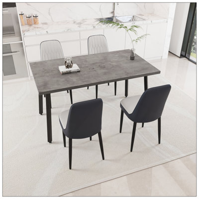 55.12-70.87" Expandable Rectangular Dining Table That Can Accommodate 4-6 People, Equipped With 4 PU Fabric Thick Padded Dining Chairs , Kitchen Table