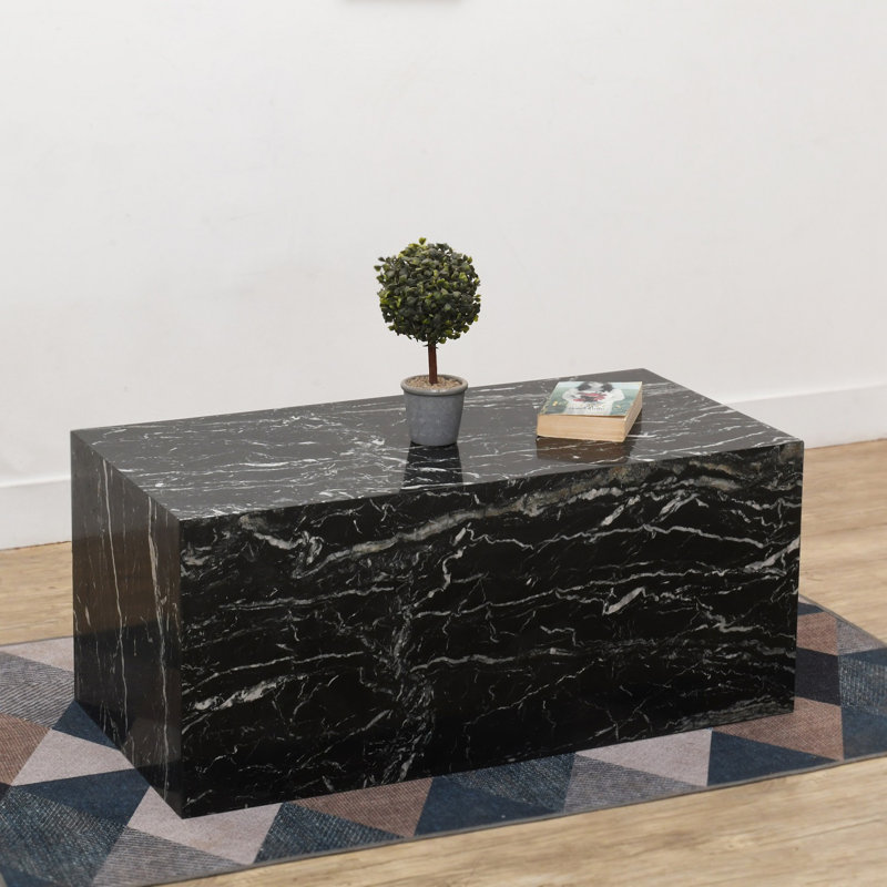 White & Purple Marble Coffee Table With Mirror Polish, Black, 16" H x 37" L x 18" W
