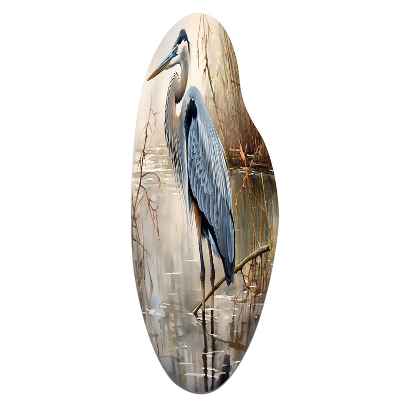Graceful Heron Waterbird IV - Heron, forme incurvée, art mural en métal, H 38 po x l 15 po