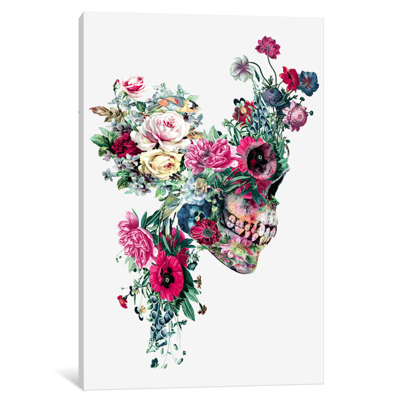 « floral crâne series », reproduction d’impression sur toile, H 60 po x l 40po x P 1,5 po, Toile tendue, Pas de tapis
