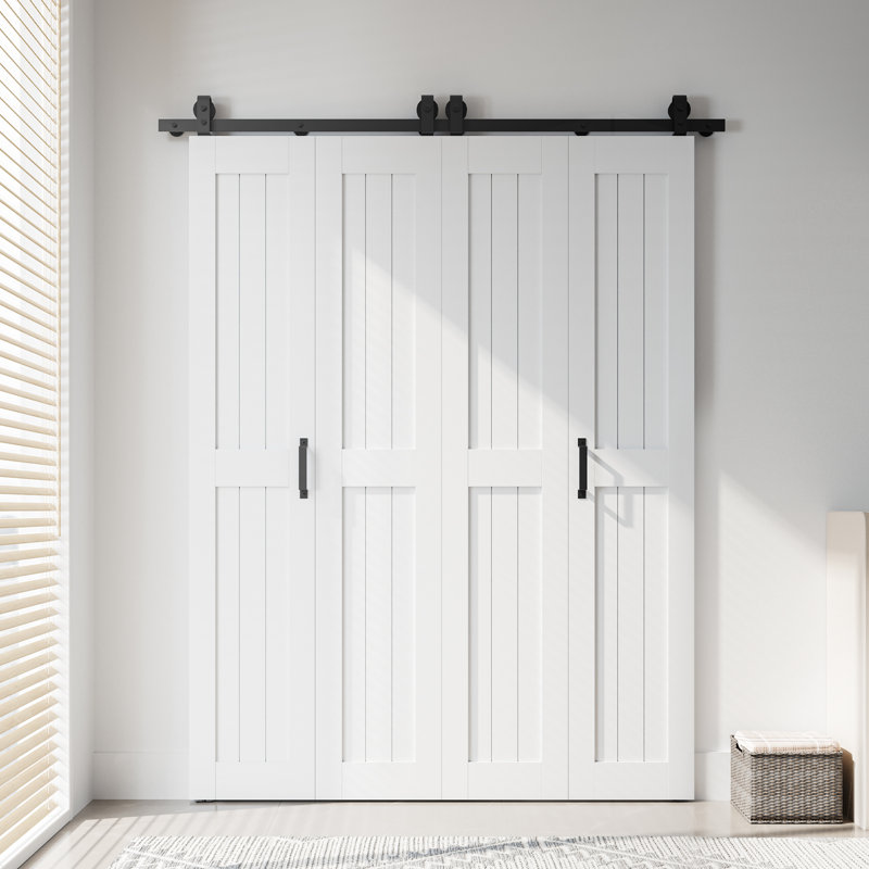 Porte de grange pliante en bois manufacturé avec trousse de quincaillerie montée sur le dessus, 56 po x 84 po