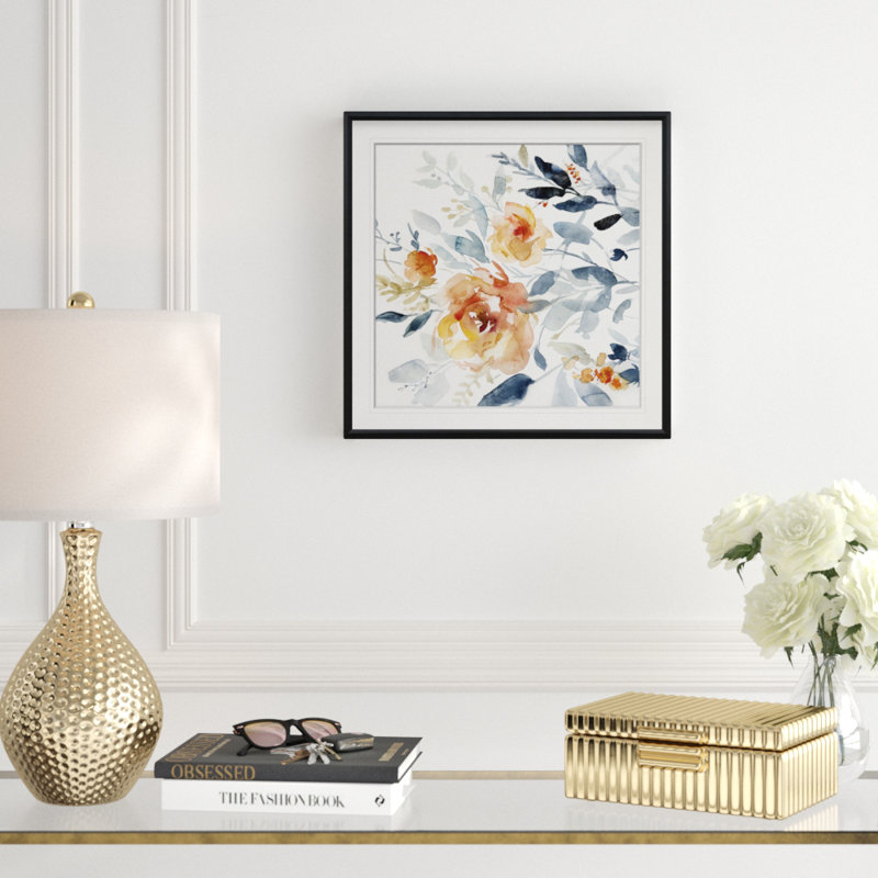 «Flowering Branches II», peinture, H 16 po x l 16 po x P 2 po, Cadre noir