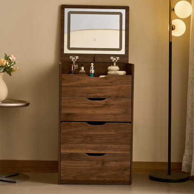 Bureau de coiffeuse 3 en 1 avec miroir rabattable, petit ensemble de coiffeuse avec bureau en verre visible, coiffeuse de maquillage compacte avec 3 tiroirs, outil rembourré, coiffeuse pour chambre à coucher